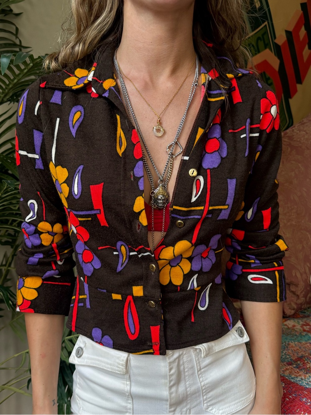 Floral Geometric Button-Down Top